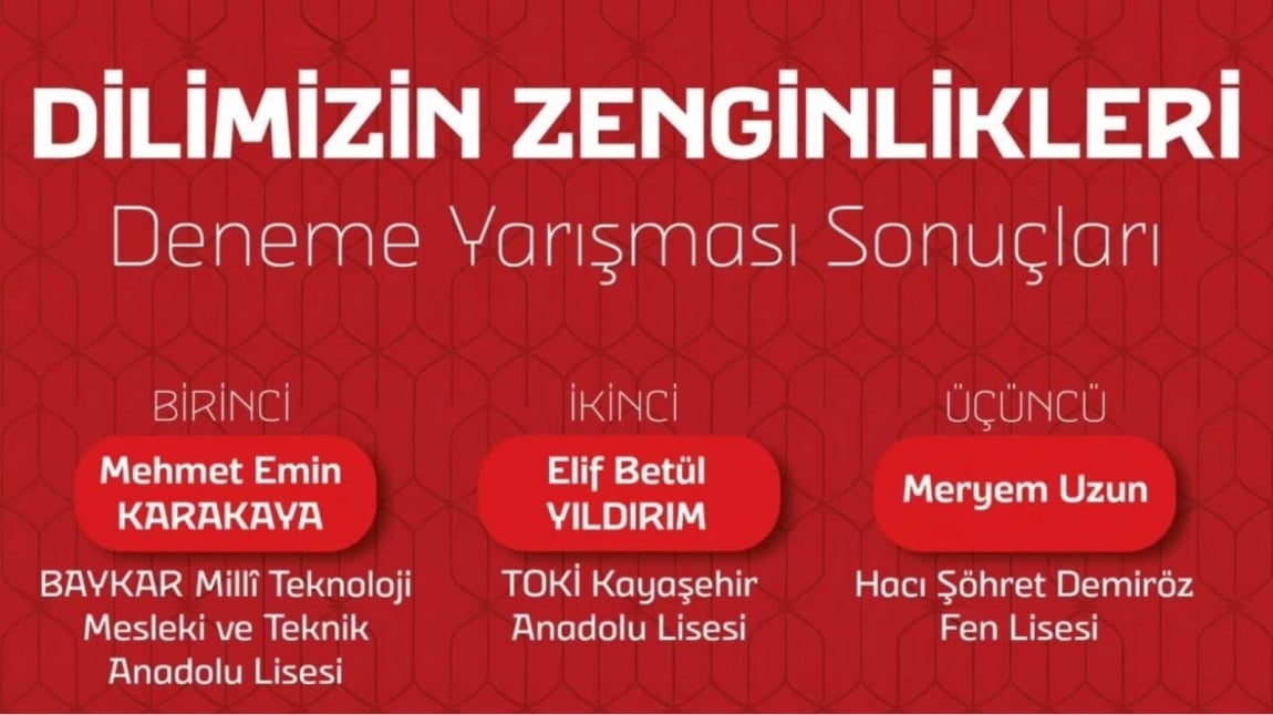 DİLİMİZİN ZENGİNLİKLERİ DENEME YARIŞMASINDA ÖĞRENCİMİZ İLÇE 3. SÜ OLMUŞTUR. 